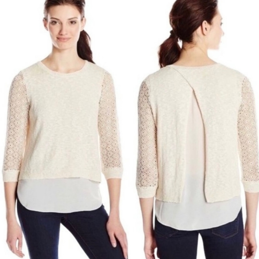 Lucky Brand Cinema Split Back Sweater in Cream Womens Sz S